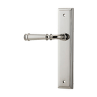 Pair of Iver Verona Lever door handles on stepped backplates, showcasing elegant architectural hardware design.