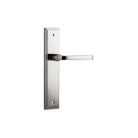 Pair of Iver Annecy lever handles on stepped backplates, polished metal finish, suitable for interior door hardware.