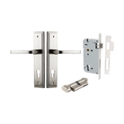 Door Lever Annecy Stepped Euro Polished Nickel CTC85mm H240xW50xP65mm Entrance Kit Mortice Lock Euro Polished Nickel CTC85mm Backset 60mm, Euro Cylinder Key Thumb 6 Pin Polished Nickel L70mm KA1 in Polished Nickel