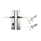 Door Lever Annecy Stepped Privacy Polished Nickel CTC85mm H240xW50xP65mm Inbuilt Privacy Kit Tube Latch Split Cam 'T' Striker Polished Nickel Backset 60mm, Privacy Bolt Round Bolt Polished Nickel Backset 60mm in Polished Nickel