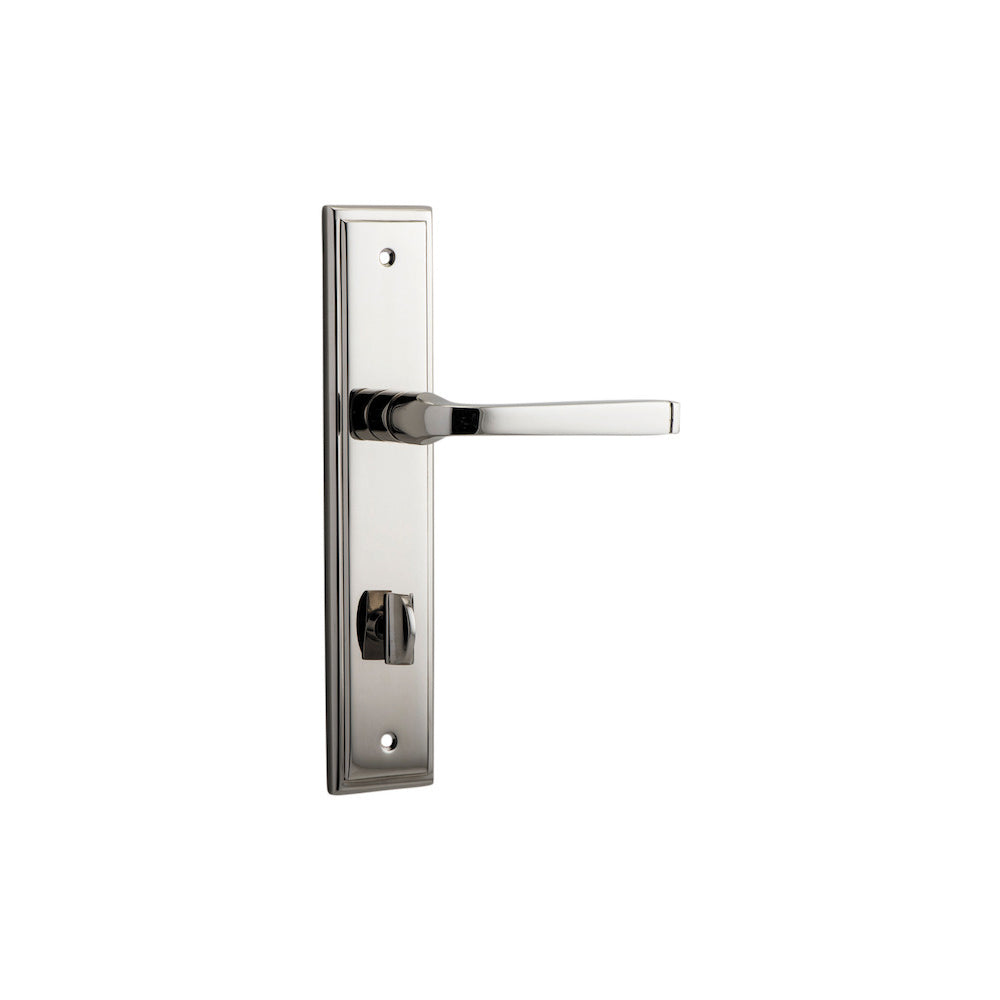 Door Lever Annecy Stepped Privacy Polished Nickel CTC85mm H237xW50xP65mm in Polished Nickel