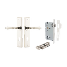 Door Lever Sarlat Chamfered Euro Pair Polished Nickel CTC85mm L111xP55mm BPH240xW50mm Mortice Lock Euro Polished Nickel CTC85mm Backset 60mm, Euro Cylinder Key Thumb 5 Pin Polished Nickel 65mm KA4 in Polished Nickel
