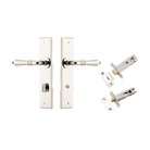 Door Lever Sarlat Chamfered Privacy Polished Nickel CTC85mm L111xP55mm BPH240xW50mm Privacy Kit Tube Latch Split Cam 'T' Striker Polished Nickel Backset 60mm, Privacy Bolt Round Bolt Polished Nickel Backset 60mm in Polished Nickel