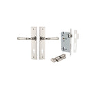 Door Lever Verona Chamfered Euro Pair Polished Nickel CTC85mm L122xP58mm BPH240xW50mm Mortice Lock Euro Polished Nickel CTC85mm Backset 60mm, Euro Cylinder Key Thumb 5 Pin Polished Nickel 65mm KA4 in Polished Nickel
