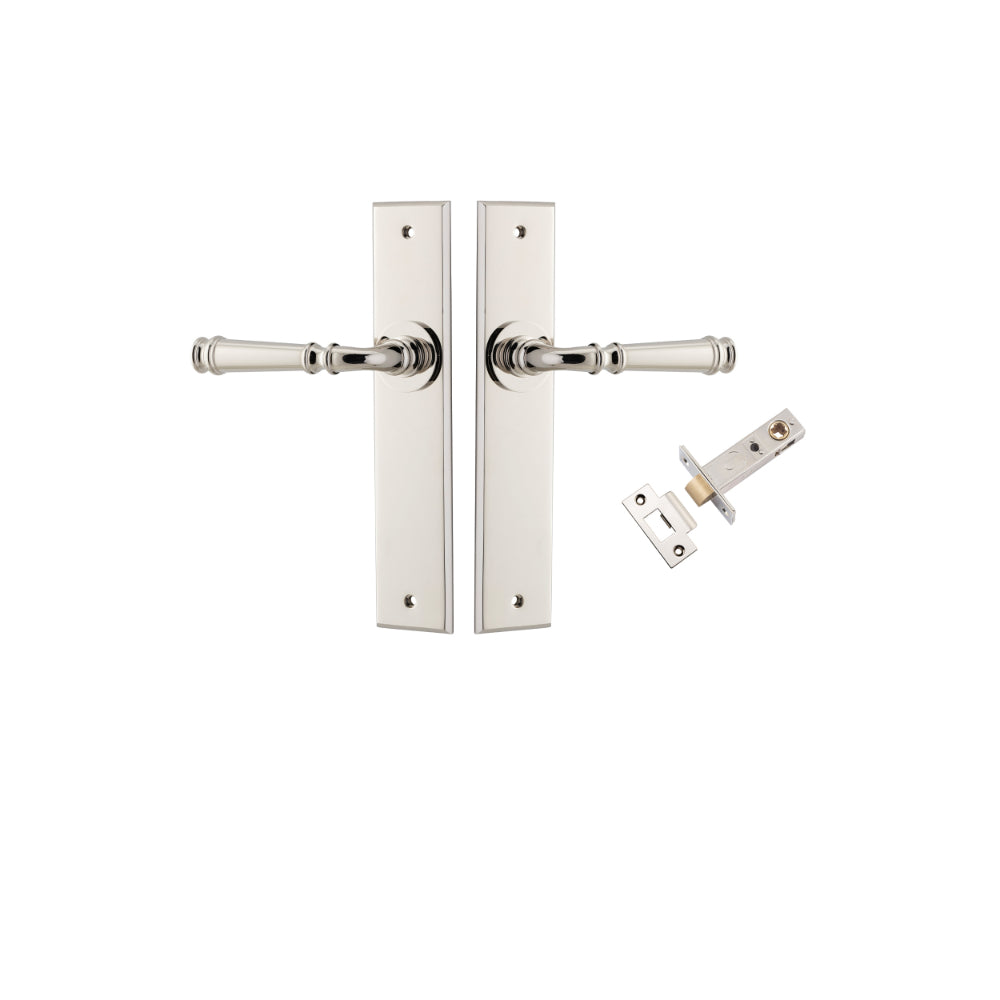 Door Lever Verona Chamfered Polished Nickel L122xP58mm BPH240xW50mm Passage Kit Tube Latch Split Cam 'T' Striker Polished Nickel Backset 60mm in Polished Nickel