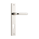 Pair of Iver Oslo Lever handles on rectangular backplates, architectural hardware for doors, in a sleek, modern design.