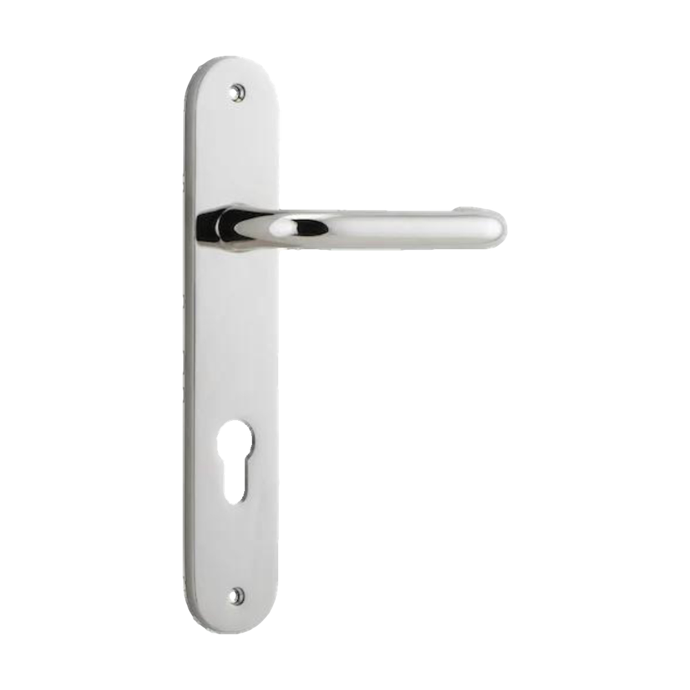 Door Lever Oslo Oval Euro Polished Nickel CTC85mm H230xW40xP57mm in Polished Nickel