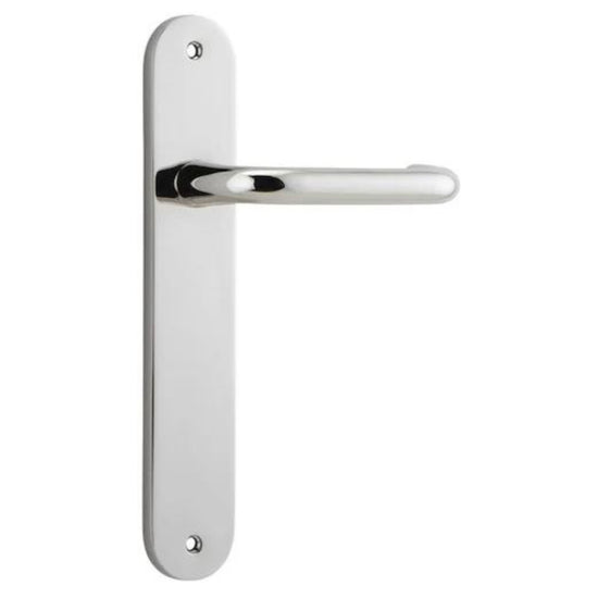 Door Lever Oslo Return Oval Polished Nickel L118xP54mm BPH240xW40mm Passage Kit Tube Latch Split Cam 'T' Striker Polished Nickel Backset 60mm in Polished Nickel