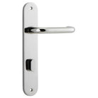 Door Lever Oslo Return Oval Privacy Polished Nickel CTC85mm L118xP56mm BPH240xW50mm Privacy Kit Tube Latch Split Cam 'T' Striker Polished Nickel Backset 60mm, Privacy Bolt Round Bolt Polished Nickel Backset 60mm in Polished Nickel