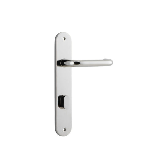 Door Lever Oslo Oval Privacy Polished Nickel CTC85mm H230xW40xP57mm in Polished Nickel