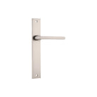 Pair of Iver Baltimore lever door handles on rectangular backplates, featuring a sleek, modern design for interior doors.