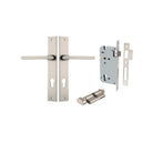 Pair of Iver Baltimore lever door handles on rectangular backplates, featuring sleek, modern design in a polished finish.