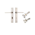 Pair of Iver Baltimore lever door handles with rectangular backplates, featuring a sleek, modern design in a polished finish.