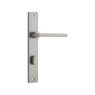 Pair of Iver Baltimore lever door handles on rectangular backplates, showcasing sleek metal finish and modern design.
