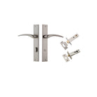 Door Lever Oxford Rectangular Privacy Satin Nickel CTC85mm H240xW38xP60mm Privacy Kit, Tube Latch Split Cam 'T' Striker Satin Nickel Backset 60mm, Privacy Bolt Round Bolt Satin Nickel Backset 60mm in Satin Nickel
