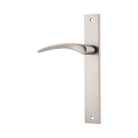 Door Lever Oxford Rectangular Latch Left Hand Fixed Satin Nickel L125xP60mm BPH240xW38mm in Satin Nickel