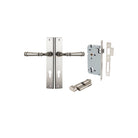 Door Lever Verona Rectangular Euro Satin Nickel CTC85mm H240xW38xP59mm Entrance Kit, Mortice Lock Euro Satin Nickel CTC85mm Backset 60mm, Euro Cylinder Key Thumb 6 Pin Satin Nickel L70mm KA1 in Satin Nickel