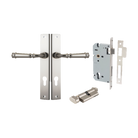 Door Lever Verona Rectangular Euro Satin Nickel CTC85mm H240xW38xP59mm Entrance Kit, Mortice Lock Euro Satin Nickel CTC85mm Backset 60mm, Euro Cylinder Key Thumb 6 Pin Satin Nickel L70mm KA1 in Satin Nickel