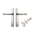 Door Lever Verona Rectangular Latch Satin Nickel H240xW38xP59mm Passage Kit, Tube Latch Split Cam 'T' Striker Satin Nickel Backset 60mm in Satin Nickel