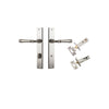 Door Lever Verona Rectangular Privacy Satin Nickel CTC85mm H240xW38xP59mm Inbuilt Privacy Kit, Tube Latch Split Cam 'T' Striker Satin Nickel Backset 60mm, Privacy Bolt Round Bolt Satin Nickel Backset 60mm in Satin Nickel