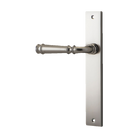 Door Lever Verona Rectangular Latch Left Hand Fixed Satin Nickel L122xP56mm BPH240xW38mm in Satin Nickel