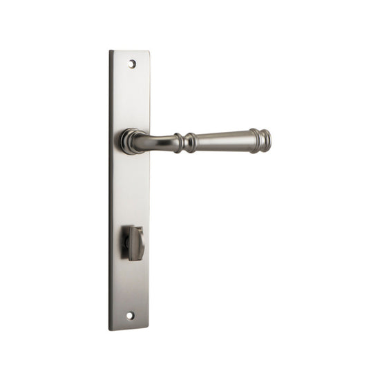 Door Lever Verona Rectangular Privacy Satin Nickel CTC85mm H237xW50xP59mm in Satin Nickel