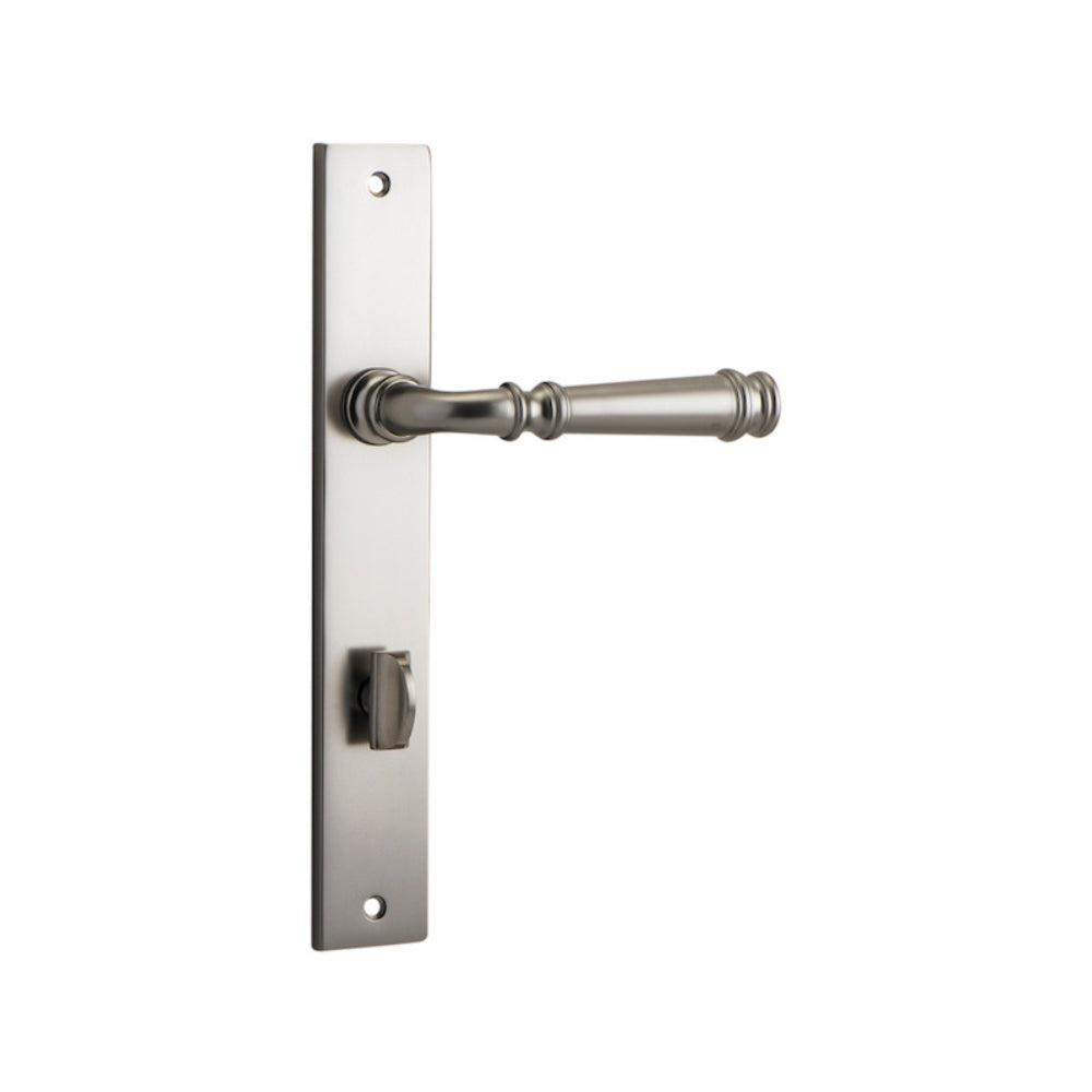 Door Lever Verona Rectangular Privacy Satin Nickel CTC85mm H237xW50xP59mm in Satin Nickel