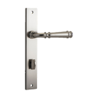 Door Lever Verona Rectangular Privacy Satin Nickel CTC85mm H237xW50xP59mm in Satin Nickel
