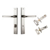 Door Lever Annecy Rectangular Privacy Satin Nickel CTC85mm H240xW38xP65mm Inbuilt Privacy Kit, Tube Latch Split Cam 'T' Striker Satin Nickel Backset 60mm, Privacy Bolt Round Bolt Satin Nickel Backset 60mm in Satin Nickel