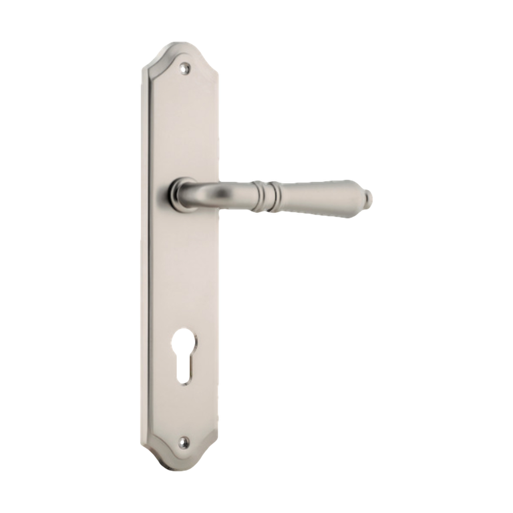 Door Lever Sarlat Shouldered Euro Satin Nickel CTC85mm H250xW48xP57mm in Satin Nickel