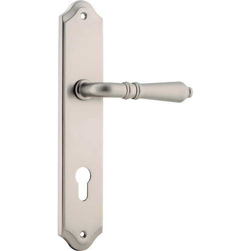 Door Lever Sarlat Shouldered Euro Satin Nickel CTC85mm H250xW48xP57mm in Satin Nickel