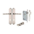 Door Lever Sarlat Shouldered Euro Satin Nickel CTC85mm H250xW48xP57mm Entrance Kit Mortice Lock Euro Satin Nickel CTC85mm Backset 60mm, Euro Cylinder Key Thumb 6 Pin Satin Nickel L70mm KA1 in Satin Nickel