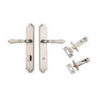 Door Lever Sarlat Shouldered Privacy Satin Nickel CTC85mm H250xW48xP57mm Privacy Kit Tube Latch Split Cam 'T' Striker Satin Nickel Backset 60mm, Privacy Bolt Round Bolt Satin Nickel Backset 60mm in Satin Nickel