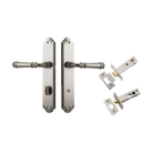 Door Lever Verona Shouldered Privacy Satin Nickel CTC85mm H240xW50xP59mm Inbuilt Privacy Kit Tube Latch Split Cam 'T' Striker Satin Nickel Backset 60mm, Privacy Bolt Round Bolt Satin Nickel Backset 60mm in Satin Nickel