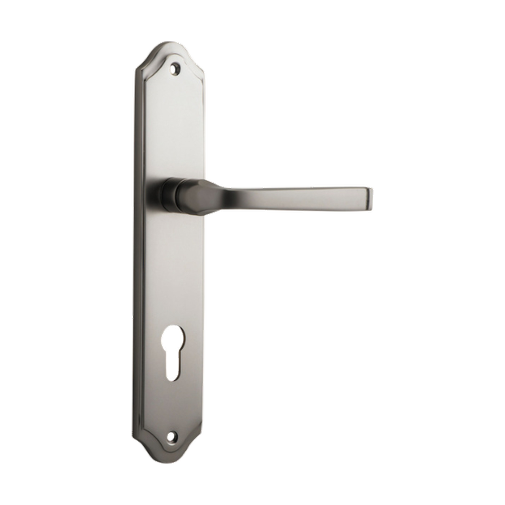 Door Lever Annecy Shouldered Euro Satin Nickel CTC85mm H237xW50xP65mm in Satin Nickel