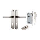 Door Lever Annecy Shouldered Euro Satin Nickel CTC85mm H240xW50xP65mm Entrance Kit Mortice Lock Euro Satin Nickel CTC85mm Backset 60mm, Euro Cylinder Dual Function 5 Pin Satin Nickel L65mm KA1 in Satin Nickel