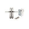 Door Lever Annecy Shouldered Euro Satin Nickel CTC85mm H240xW50xP65mm Entrance Kit Mortice Lock Euro Satin Nickel CTC85mm Backset 60mm, Euro Cylinder Key Thumb 6 Pin Satin Nickel L70mm KA1 in Satin Nickel