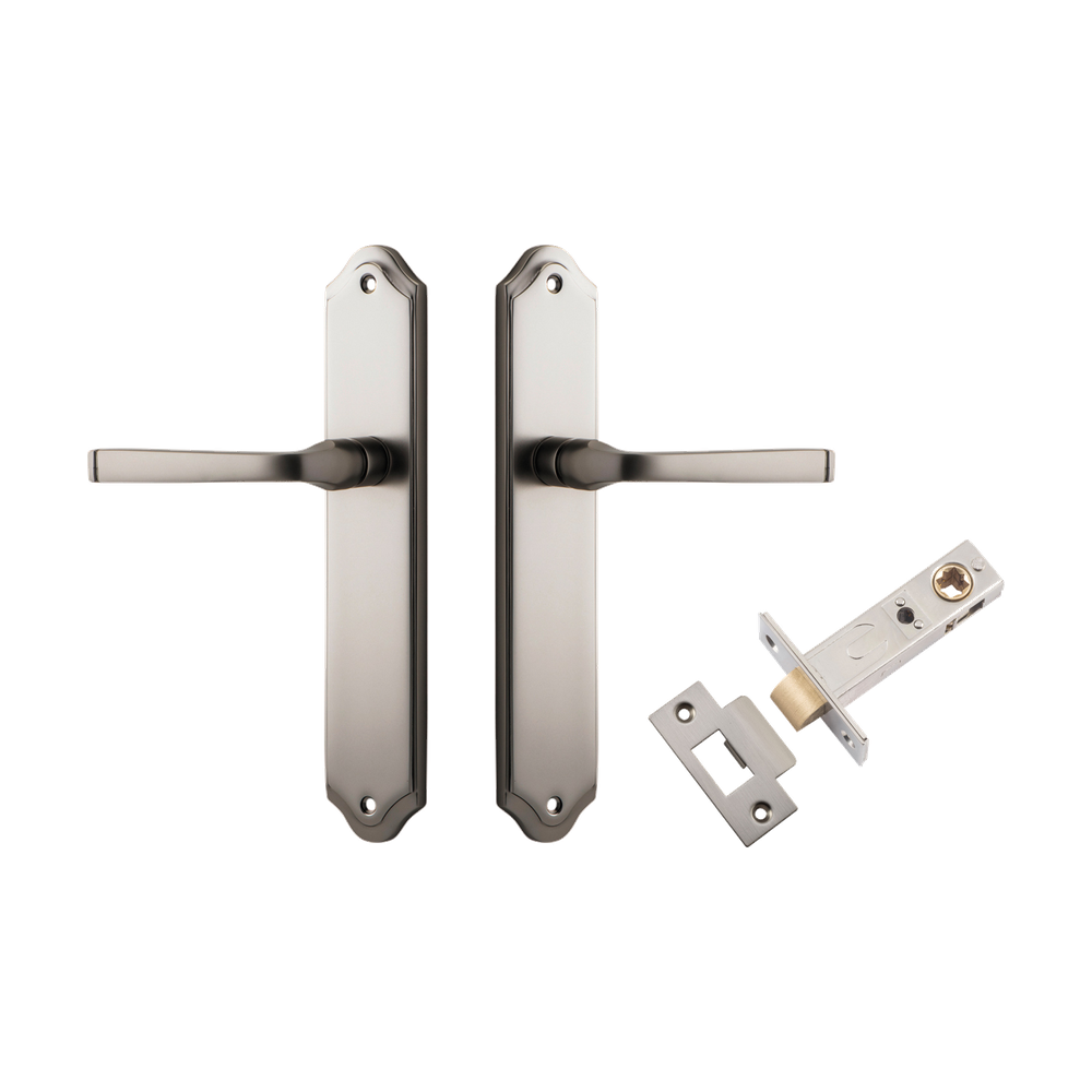 Door Lever Annecy Shouldered Latch Satin Nickel H240xW50xP65mm Passage Kit Tube Latch Split Cam 'T' Striker Satin Nickel Backset 60mm in Satin Nickel