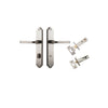 Door Lever Annecy Shouldered Privacy Satin Nickel CTC85mm H240xW50xP65mm Inbuilt Privacy Kit Tube Latch Split Cam 'T' Striker Satin Nickel Backset 60mm, Privacy Bolt Round Bolt Satin Nickel Backset 60mm in Satin Nickel