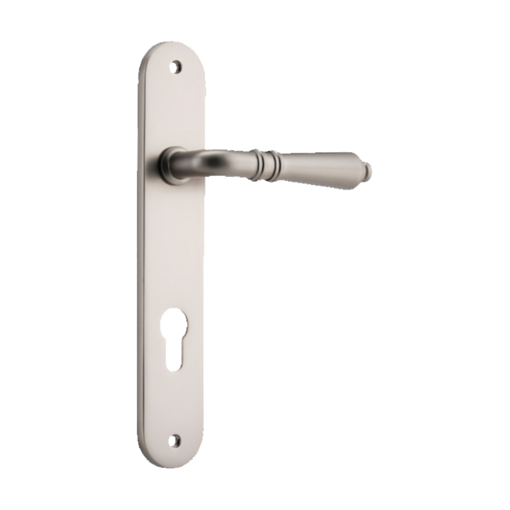 Door Lever Sarlat Oval Euro Satin Nickel CTC85mm H230xW40xP55mm in Satin Nickel