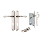 Door Lever Sarlat Oval Euro Satin Nickel CTC85mm H240xW40xP55mm Entrance Kit Mortice Lock Euro Satin Nickel CTC85mm Backset 60mm, Euro Cylinder Key Thumb 6 Pin Satin Nickel L70mm KA1 in Satin Nickel