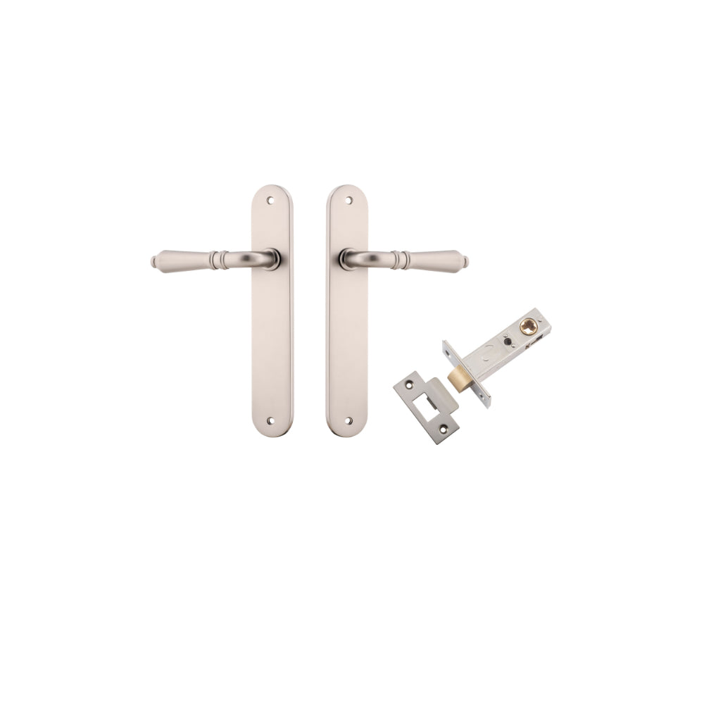 Door Lever Sarlat Oval Latch Satin Nickel H240xW40xP55mm Passage Kit Tube Latch Split Cam 'T' Striker Satin Nickel Backset 60mm in Satin Nickel