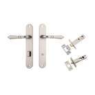 Door Lever Sarlat Oval Privacy Satin Nickel CTC85mm H240xW40xP55mm Privacy Kit Tube Latch Split Cam 'T' Striker Satin Nickel Backset 60mm, Privacy Bolt Round Bolt Satin Nickel Backset 60mm in Satin Nickel