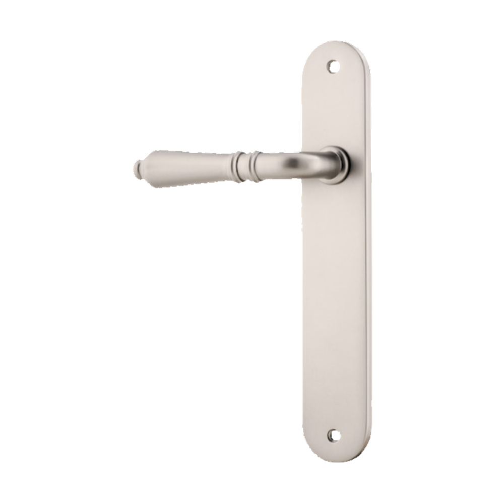 Door Lever Sarlat Oval Latch Left Hand Fixed Satin Nickel L111xP53mm BPH240xW40mm in Satin Nickel