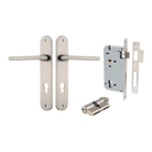 Door Lever Baltimore Oval Euro Satin Nickel CTC85mm H240xW40xP55mm Entrance Kit Mortice Lock Euro Satin Nickel CTC85mm Backset 60mm, Euro Cylinder Dual Function 5 Pin Satin Nickel L65mm KA1 in Satin Nickel