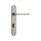 Pair of Iver Baltimore lever door handles on oval backplates, featuring a sleek, modern design in a polished finish.