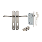 Door Lever Verona Oval Euro Satin Nickel CTC85mm H240xW40xP59mm Entrance Kit Mortice Lock Euro Satin Nickel CTC85mm Backset 60mm, Euro Cylinder Dual Function 5 Pin Satin Nickel L65mm KA1 in Satin Nickel