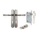 Door Lever Verona Oval Euro Satin Nickel CTC85mm H240xW40xP59mm Entrance Kit Mortice Lock Euro Satin Nickel CTC85mm Backset 60mm, Euro Cylinder Key Thumb 6 Pin Satin Nickel L70mm KA1 in Satin Nickel