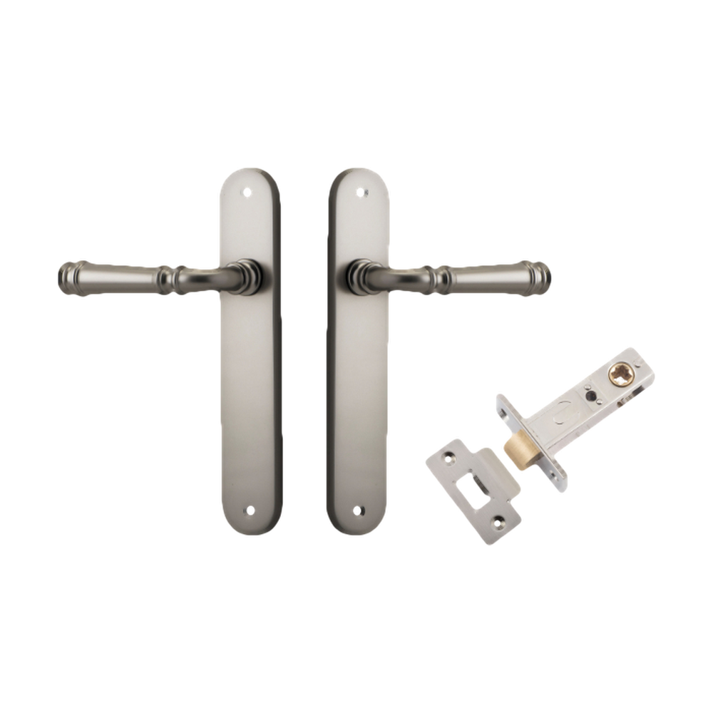 Door Lever Verona Oval Latch Satin Nickel H240xW40xP59mm Passage Kit Tube Latch Split Cam 'T' Striker Satin Nickel Backset 60mm in Satin Nickel