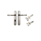 Door Lever Verona Oval Privacy Satin Nickel CTC85mm H240xW40xP59mm Inbuilt Privacy Kit Tube Latch Split Cam 'T' Striker Satin Nickel Backset 60mm, Privacy Bolt Round Bolt Satin Nickel Backset 60mm in Satin Nickel
